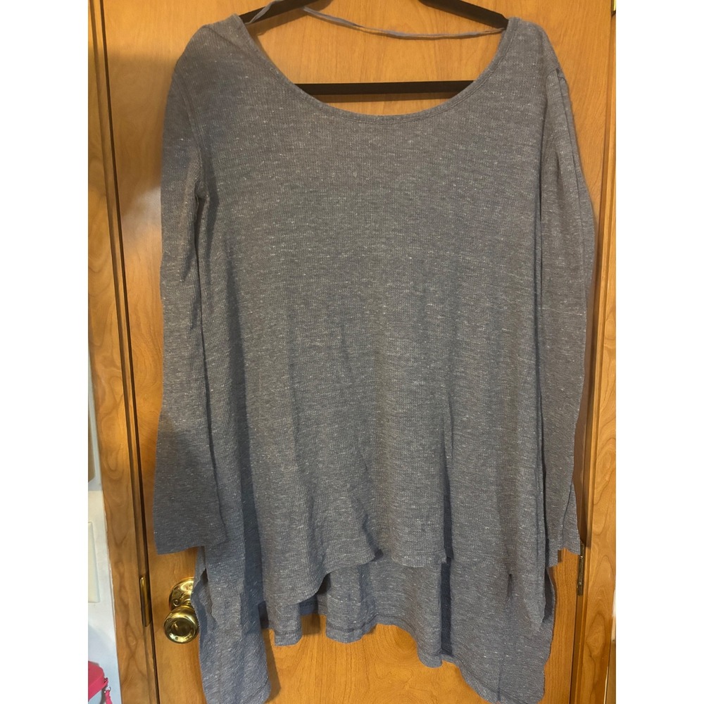 We The Free Free People Slouchy Gray Waffle Knit Thermal Top Long Sleeve -M